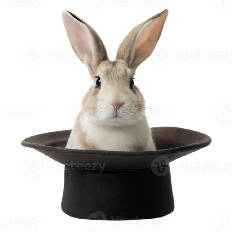Cute rabbit popping out of a magician's hat on transparent background png