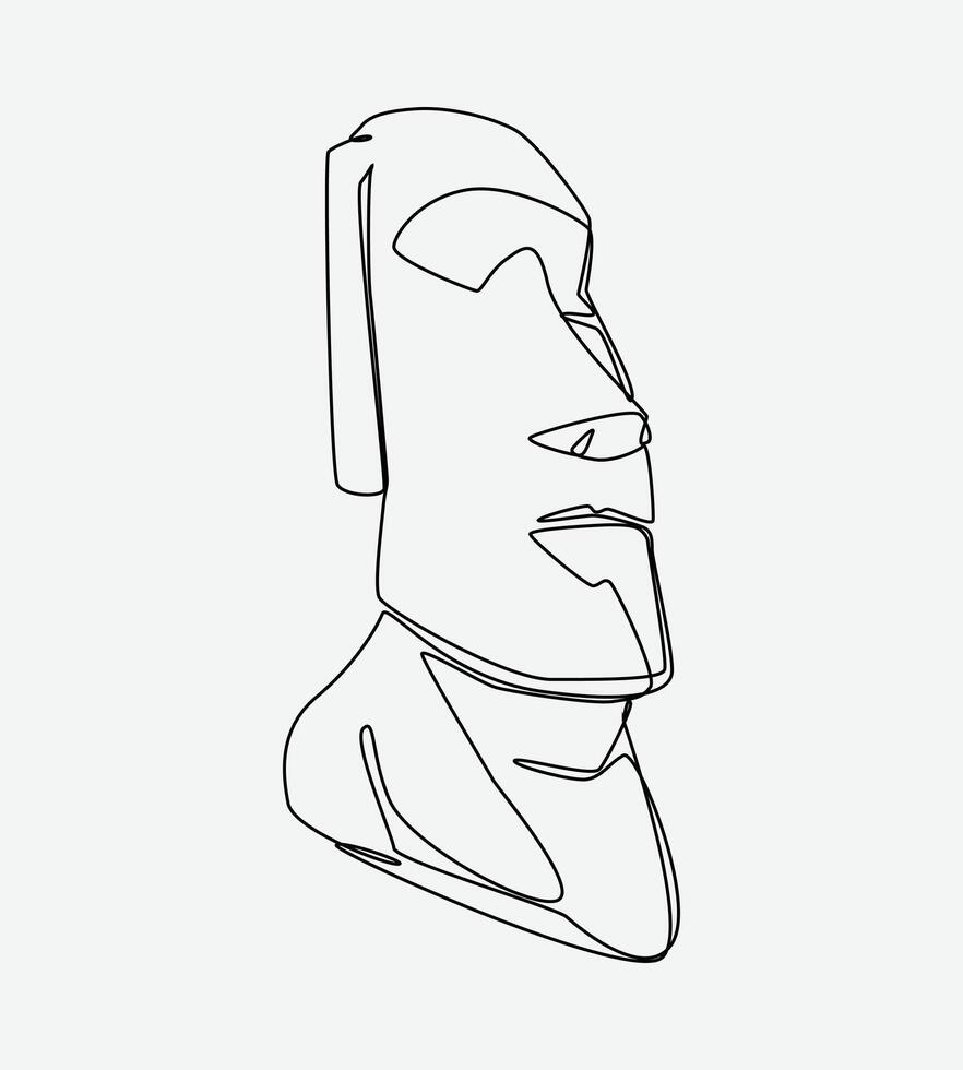 Continuous single line drawing of moai statue, easter island. Isolated on white background. Editable stroke. Graphic illustration. vector