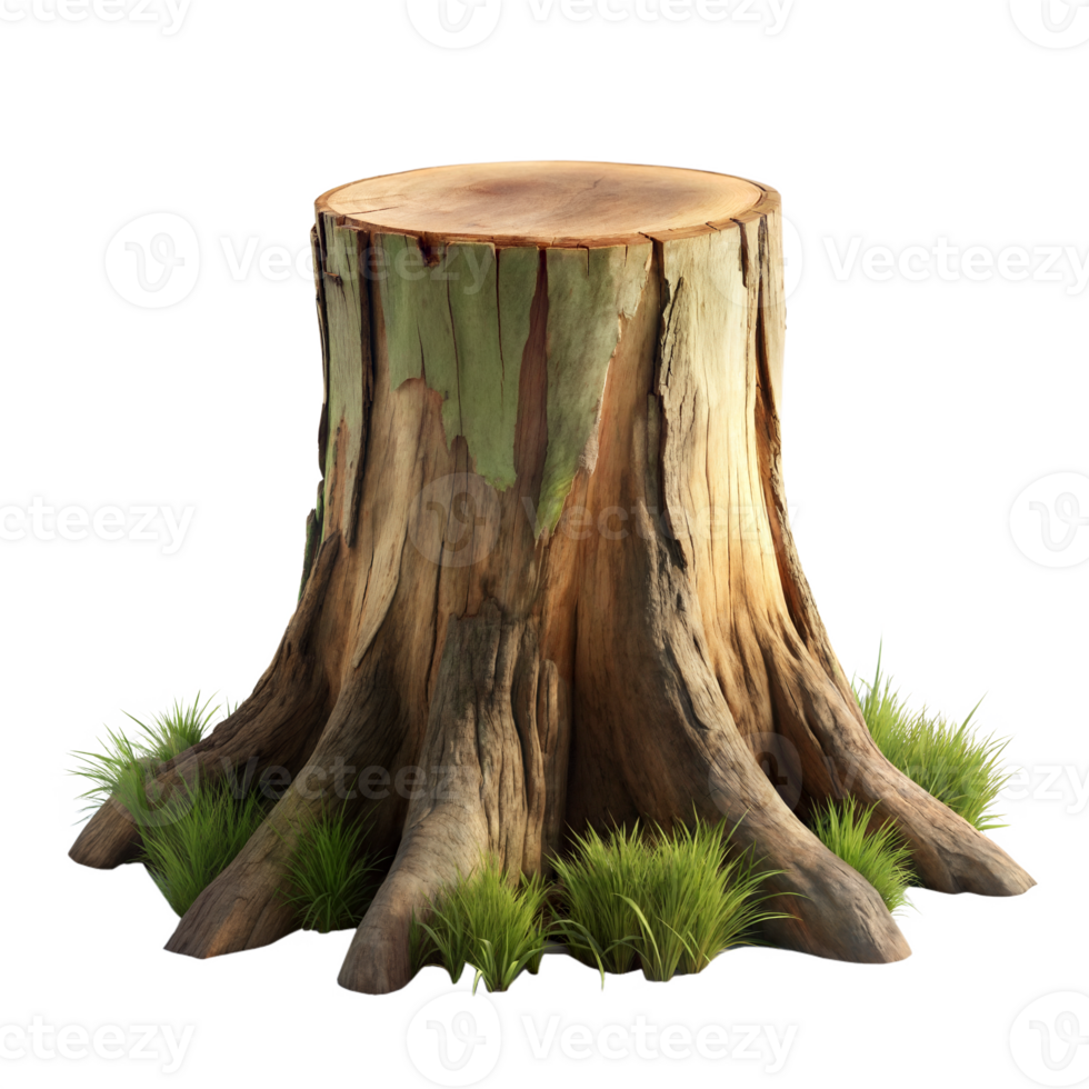 Tree stump with surrounding grass on transparent background png
