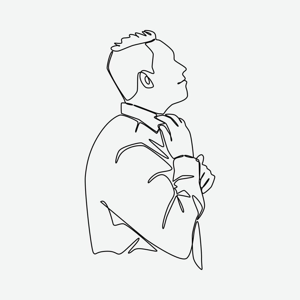 continuous one line drawing of men wearing a tie, preparing to work. businessman, office, clothing concept. editable stroke. isolated on white background. graphic illustration. vector