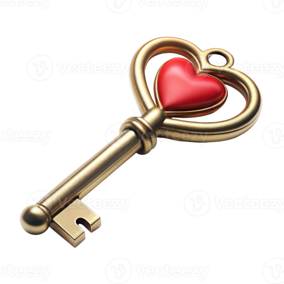 Golden heart-shaped key symbolizing love and romance png
