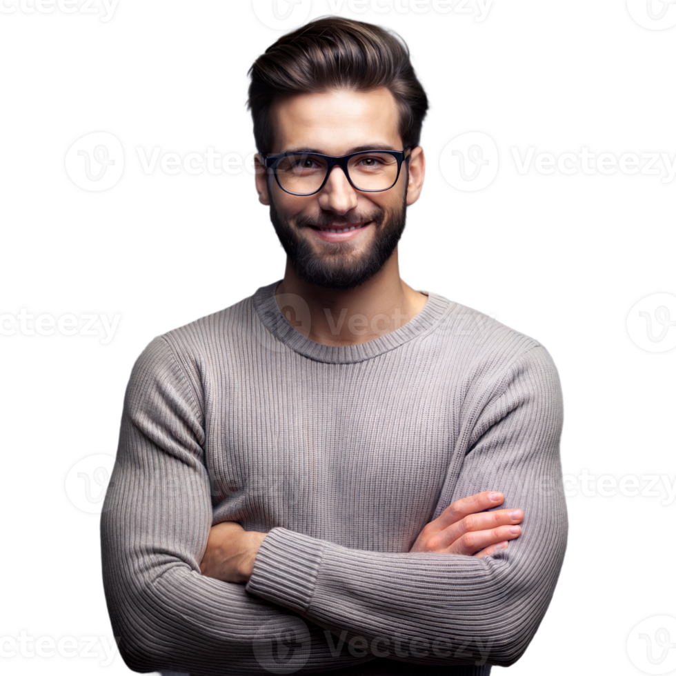 Confident young man with glasses smiling with arms crossed png