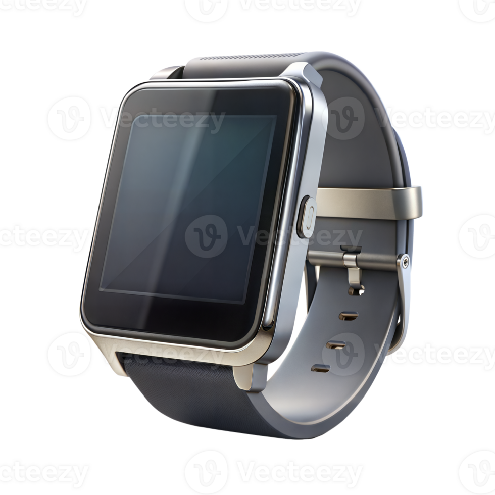 Modern smartwatch with metallic frame on transparent background png