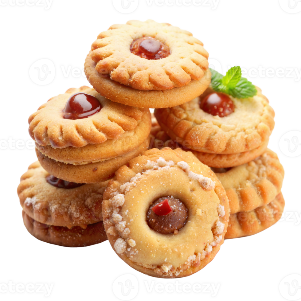 Delicious homemade cookies with jam center on transparent background png