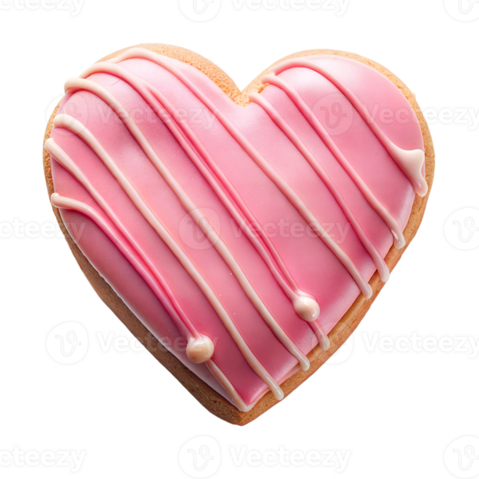Heart-shaped pink cookie with icing isolated on transparent background png