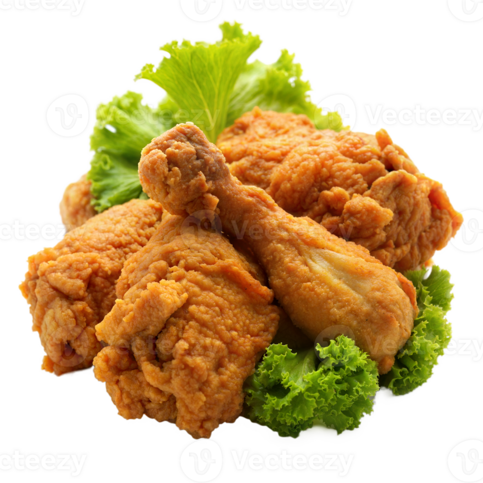 Crispy fried chicken drumsticks with fresh lettuce leaves png