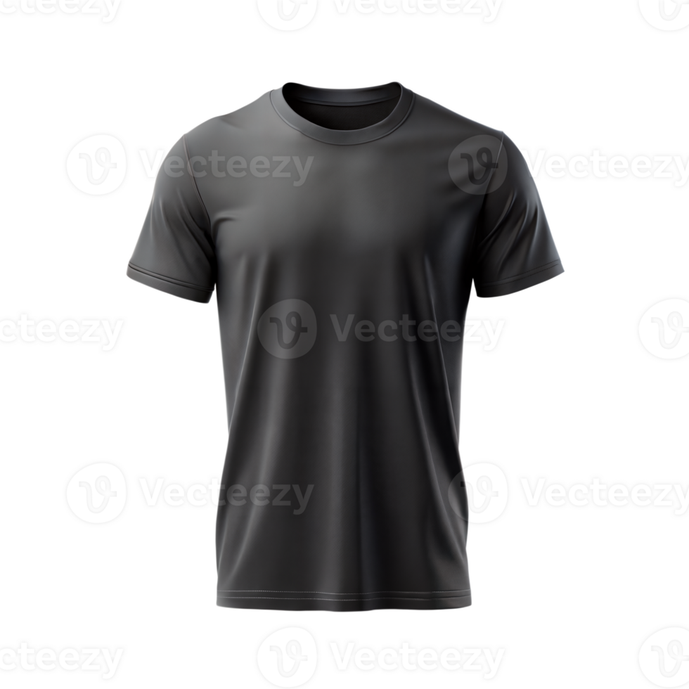 Plain black t-shirt with short sleeves on transparent background png