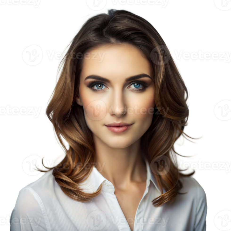 Confident businesswoman with blue eyes and elegant hairstyle png