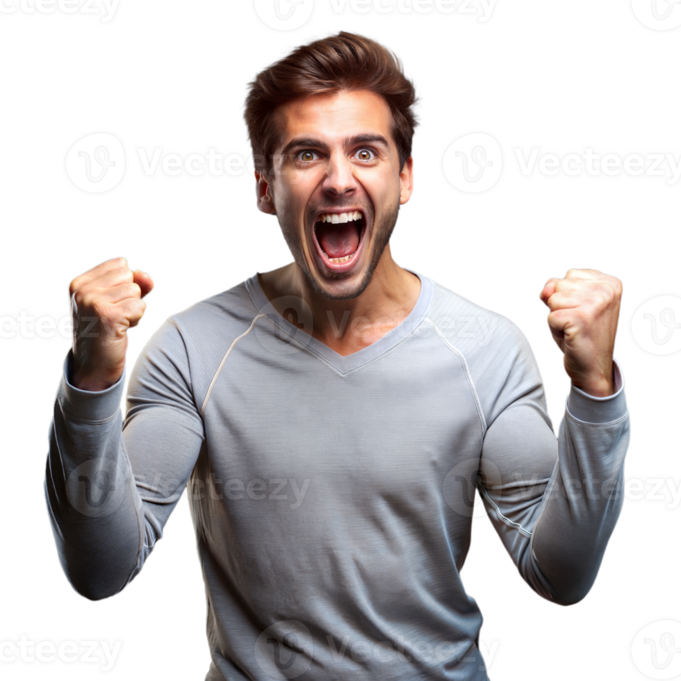 Excited young man celebrating success and victory png