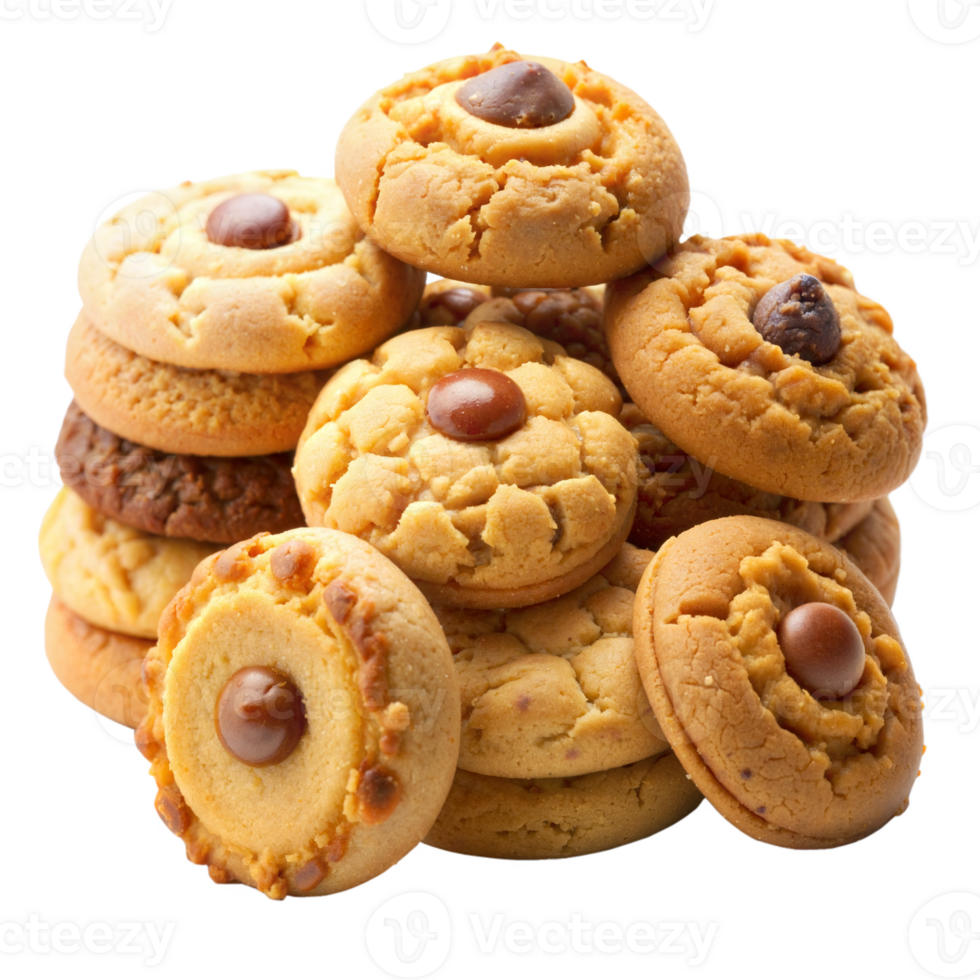 Pile of assorted cookies with chocolate chips png