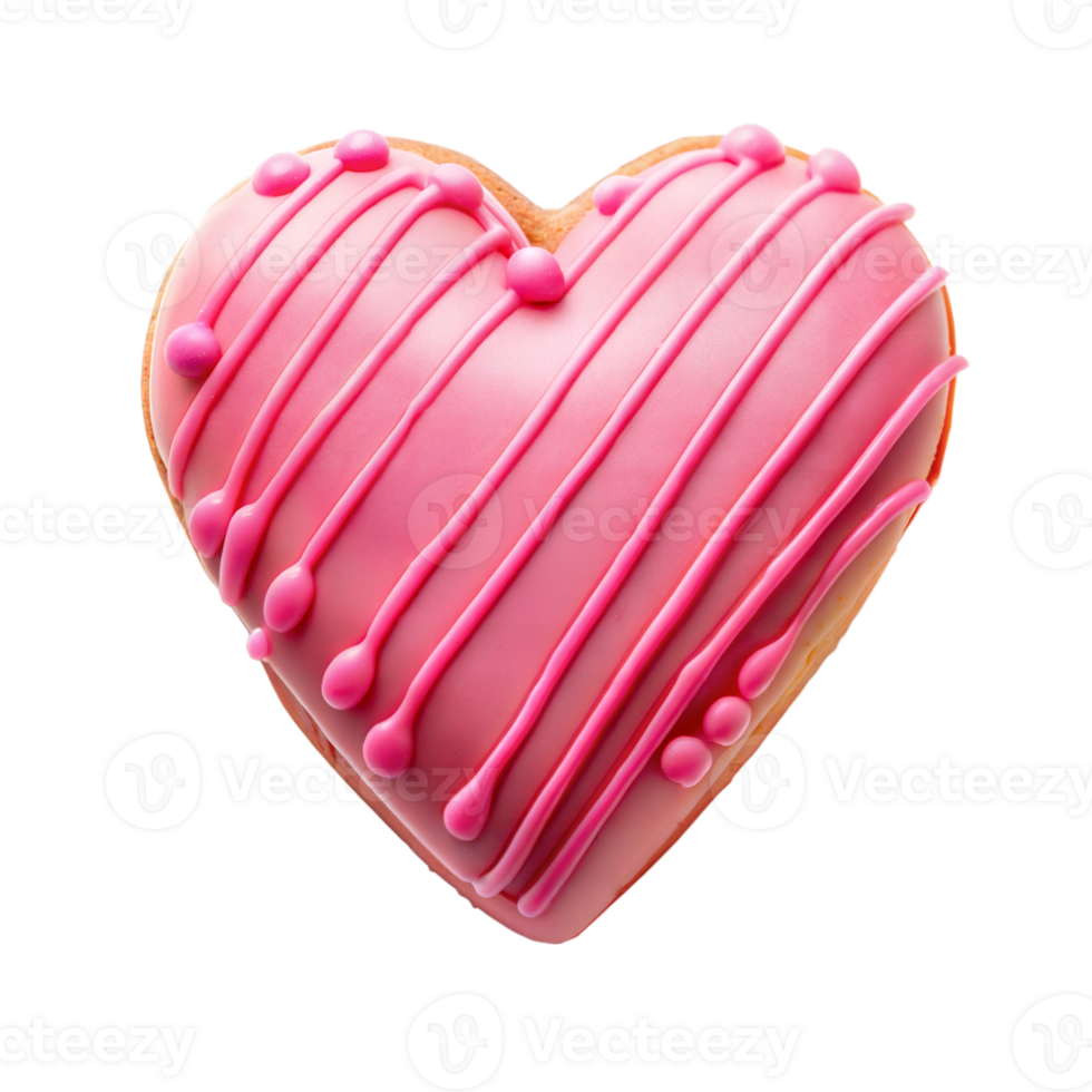 Heart-shaped cookie with pink icing on transparent background png
