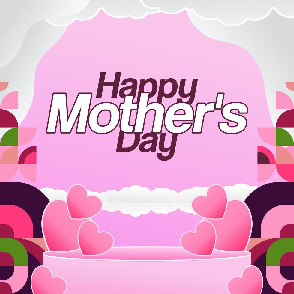 Mother's Day banner. Modern geometric abstract square background in colorful style for world Mother's Day. Greeting card cover with text Happy Mother's Day vector