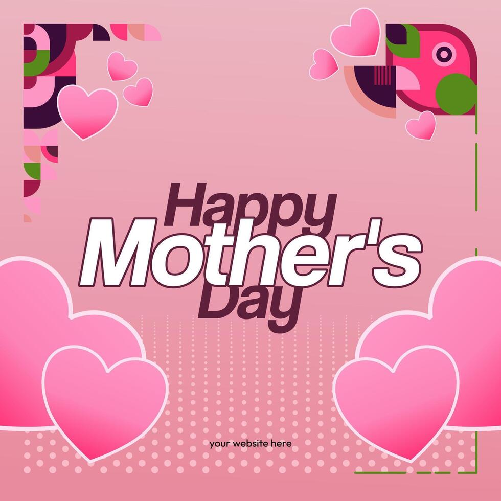 Mother's Day banner. Modern geometric abstract square background in colorful style for world Mother's Day. Greeting card cover with text Happy Mother's Day vector