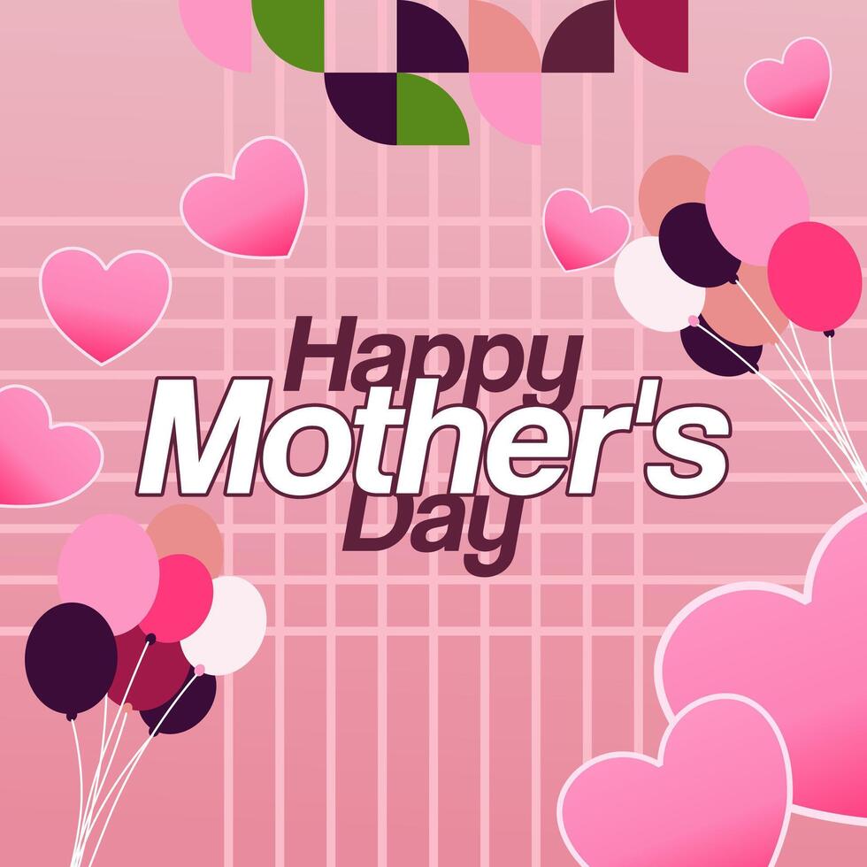 Mother's Day banner. Modern geometric abstract square background in colorful style for world Mother's Day. Greeting card cover with text Happy Mother's Day vector