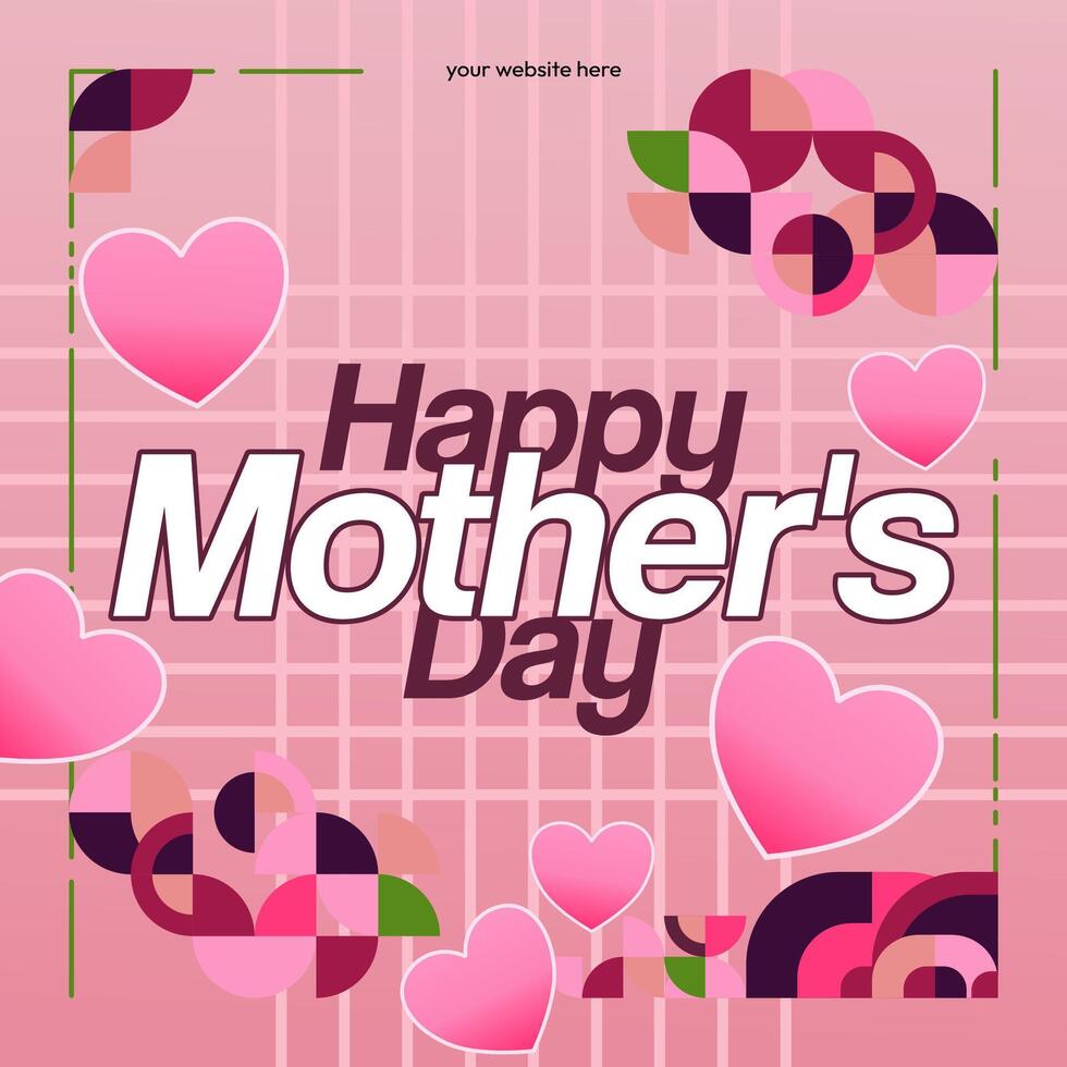 Mother's Day banner. Modern geometric abstract square background in colorful style for world Mother's Day. Greeting card cover with text Happy Mother's Day vector