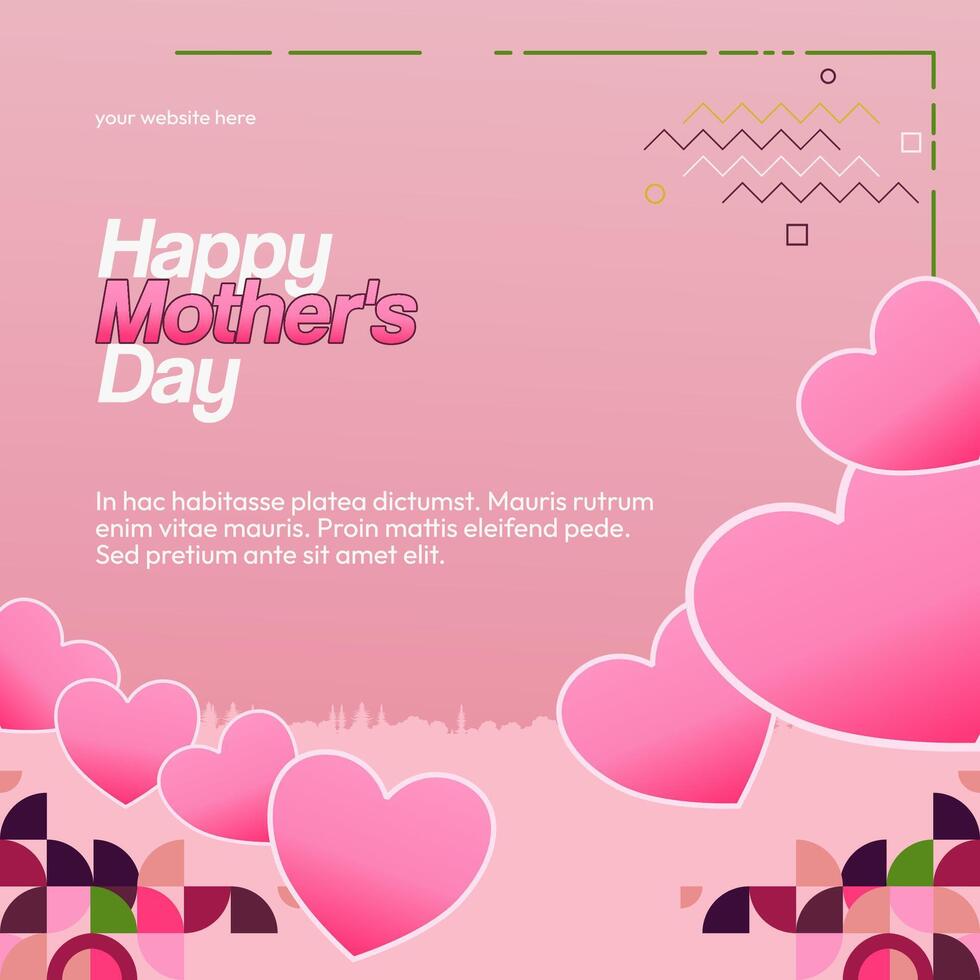 Mother's Day banner. Modern geometric abstract square background in colorful style for world Mother's Day. Greeting card cover with text Happy Mother's Day vector