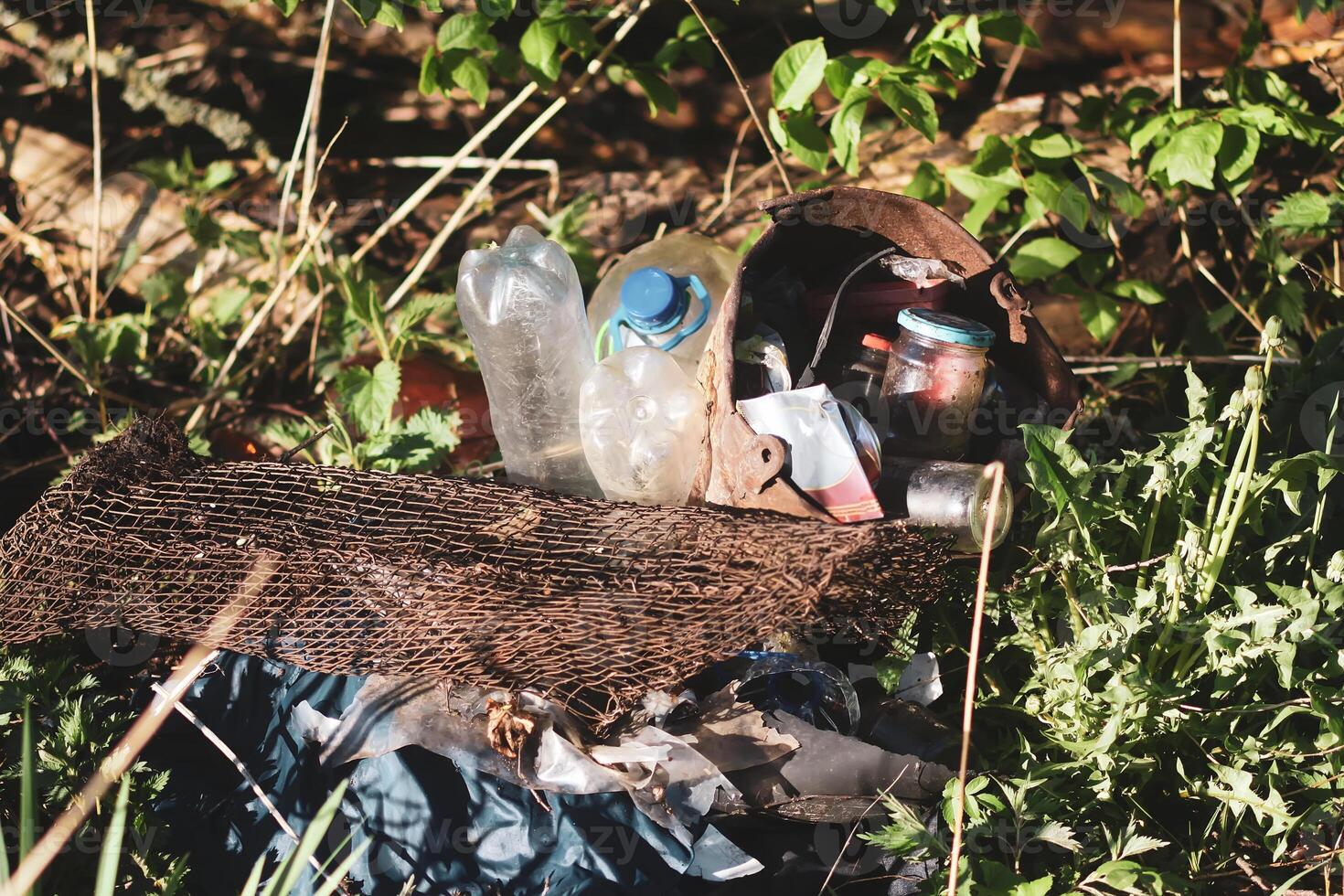 A heap of garbage in forest photo