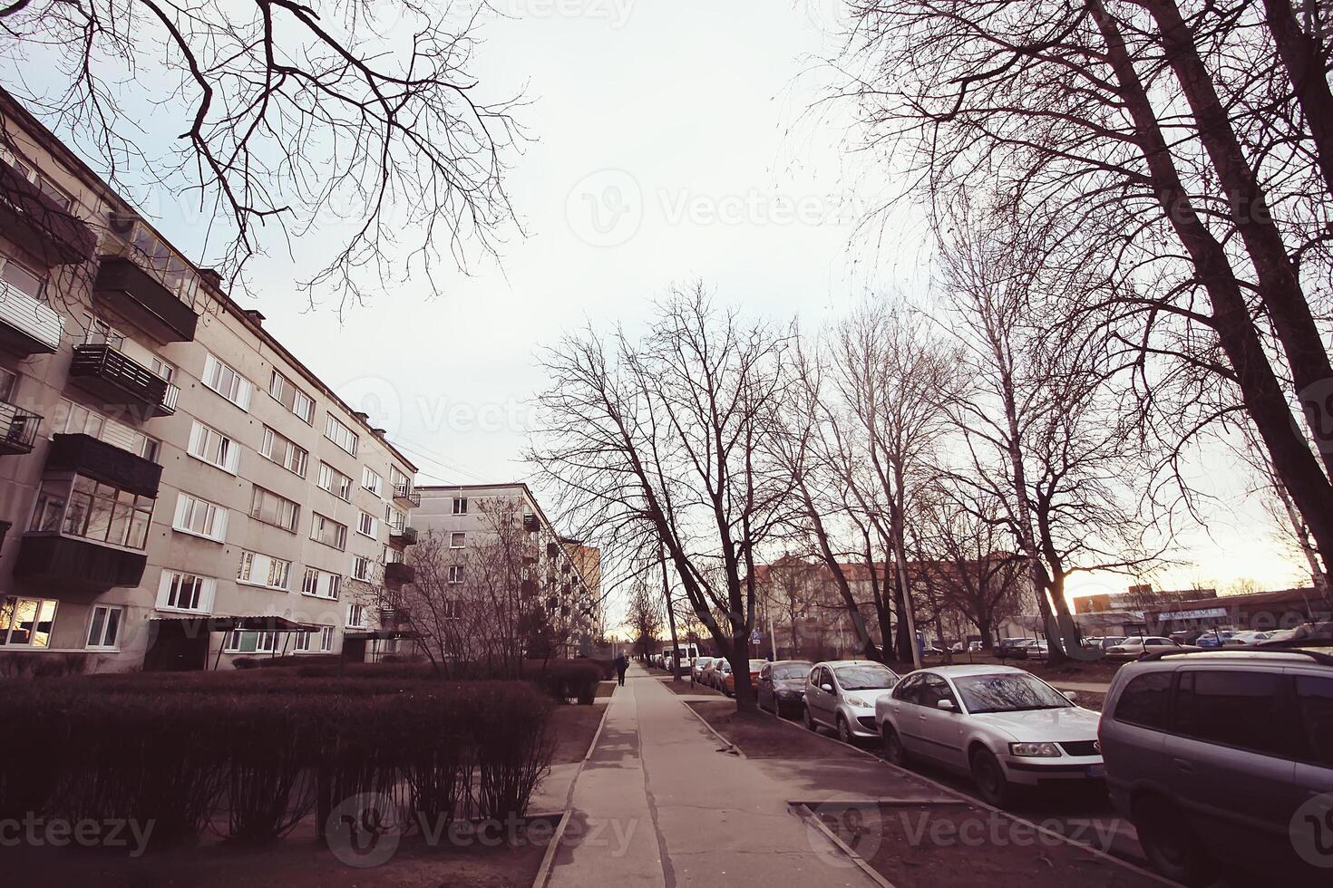 Empty street without people in november of Riga, Latvia. photo
