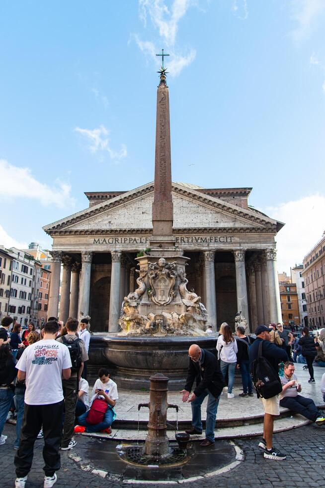 Rome, Italy-April 17, 2024 Tourists at the Pantheon in Rome photo