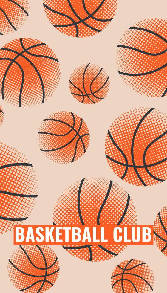 Basketball background design with balls and text. Colorful illustration for flyers, banners, web and print. Sport, team play concept. Flat modern illustration isolated. vector