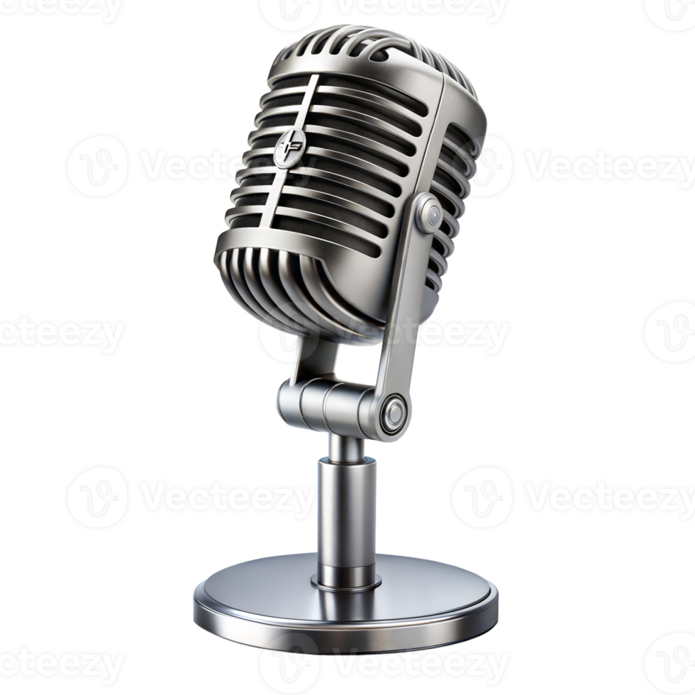 Vintage metal microphone on transparent background png
