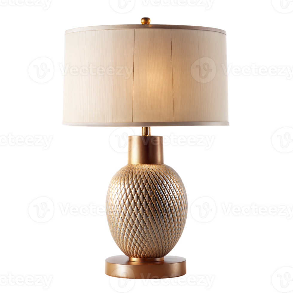 Elegant golden table lamp with textured base and shade png