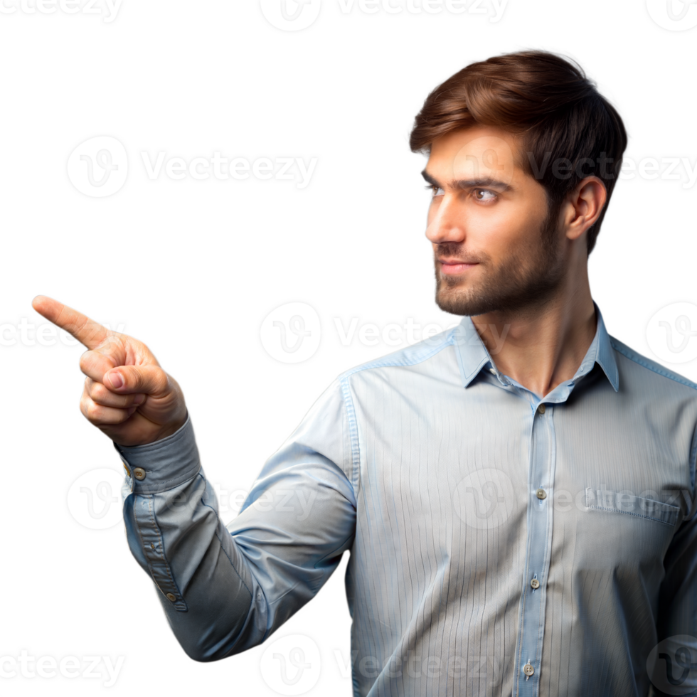 Confident young man pointing and looking focused png