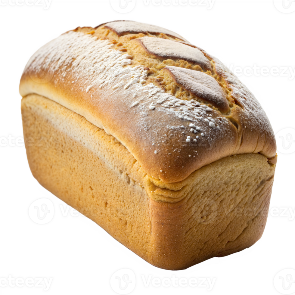 Fresh baked loaf of bread with powdered top png
