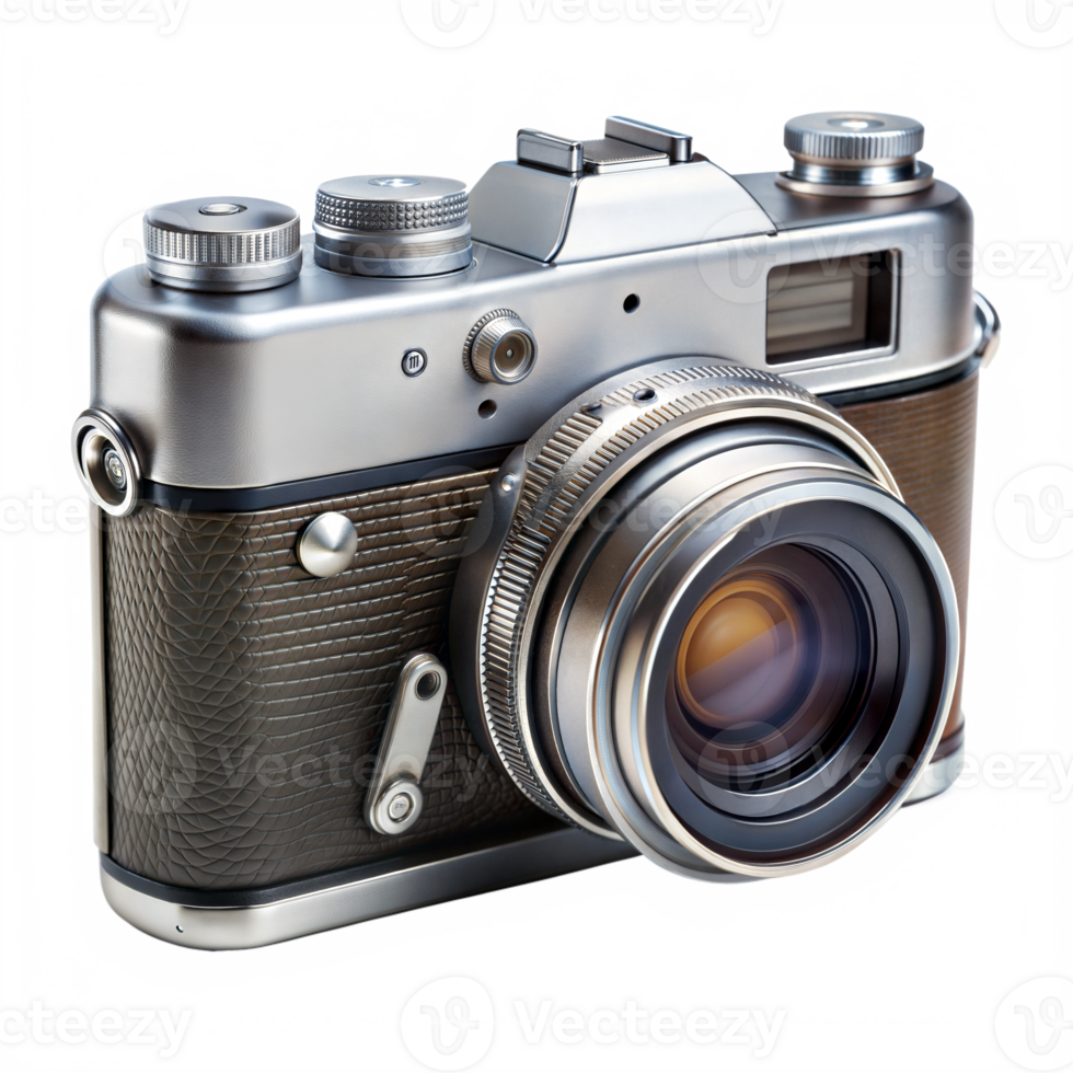 Vintage camera with detailed lens on transparent background png