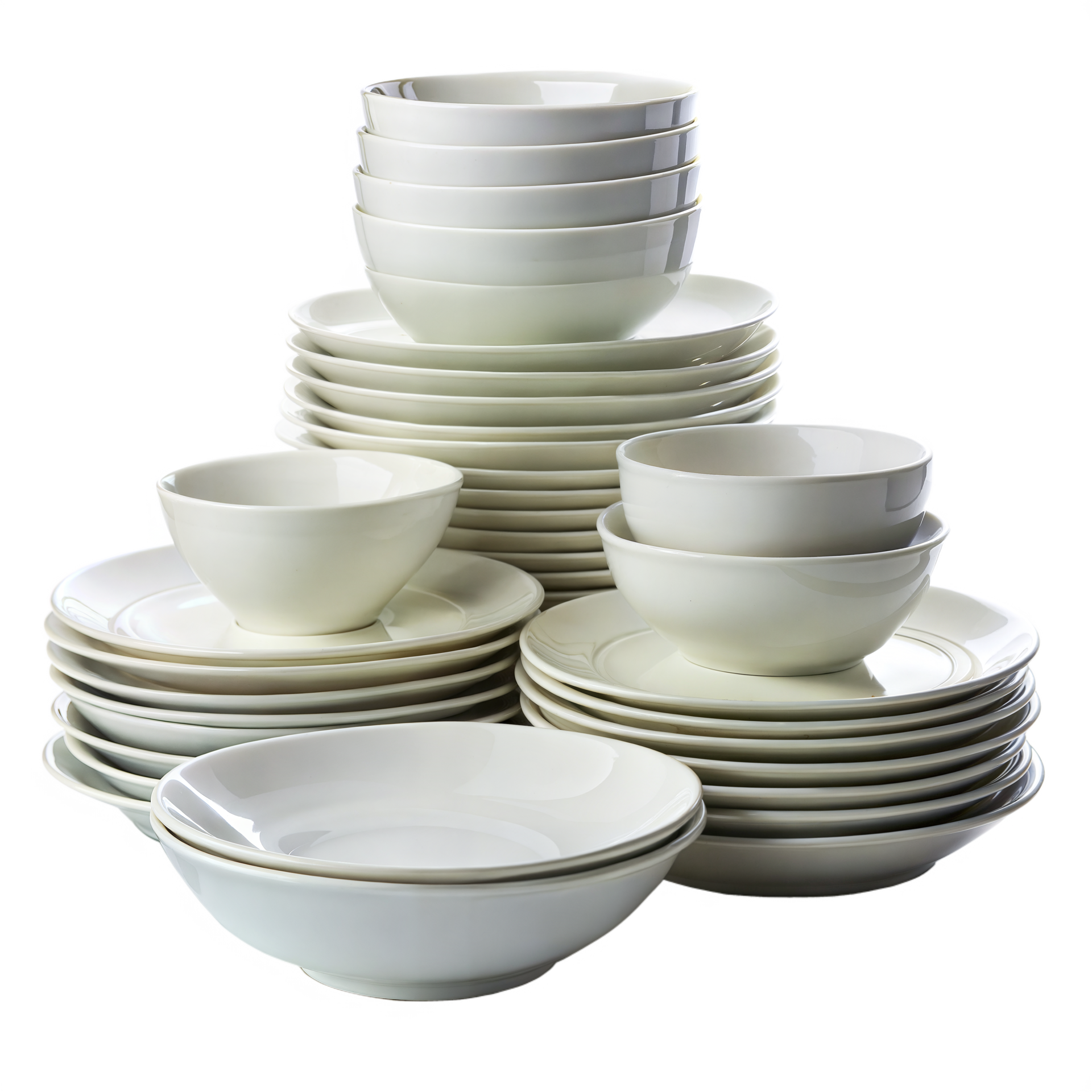 Clean stack of white plates and bowls for dining 46323175 PNG