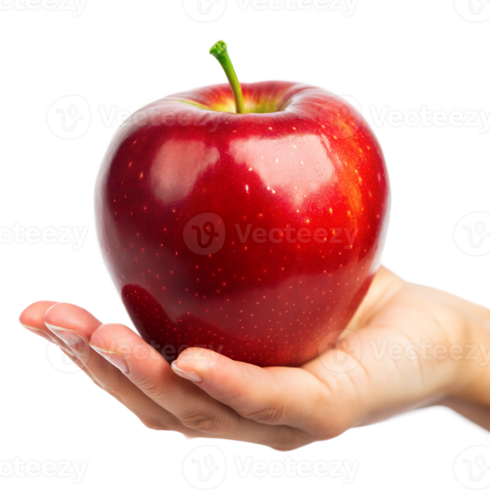 Hand holding red apple symbolizing health and freshness png