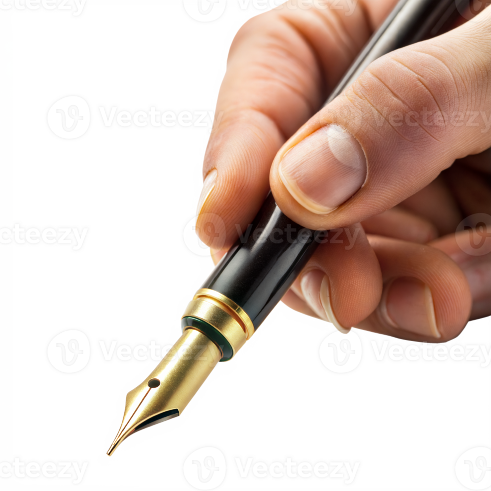Closeup of a hand holding a pen ready to write png