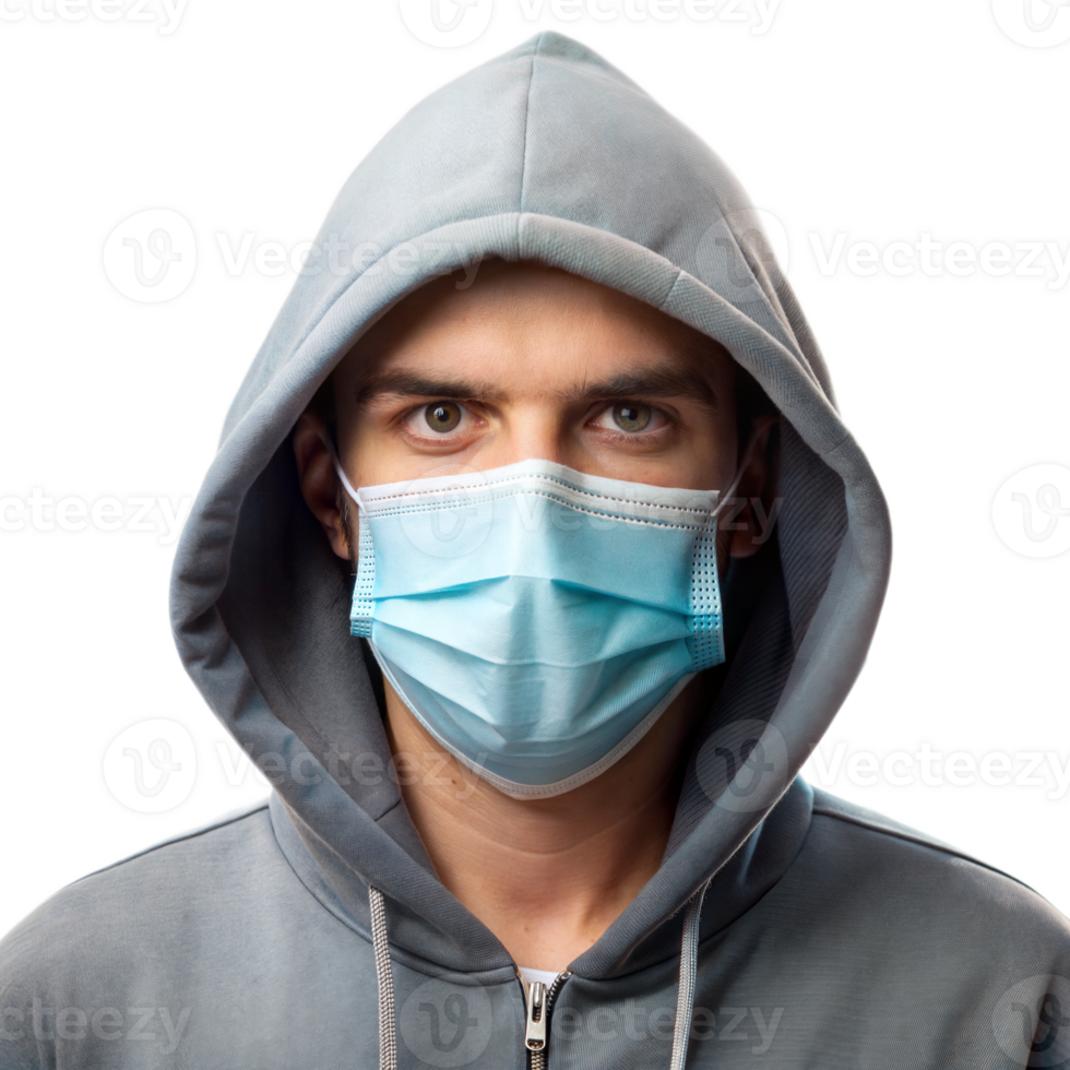 Young man in a hoodie wearing a protective face mask png