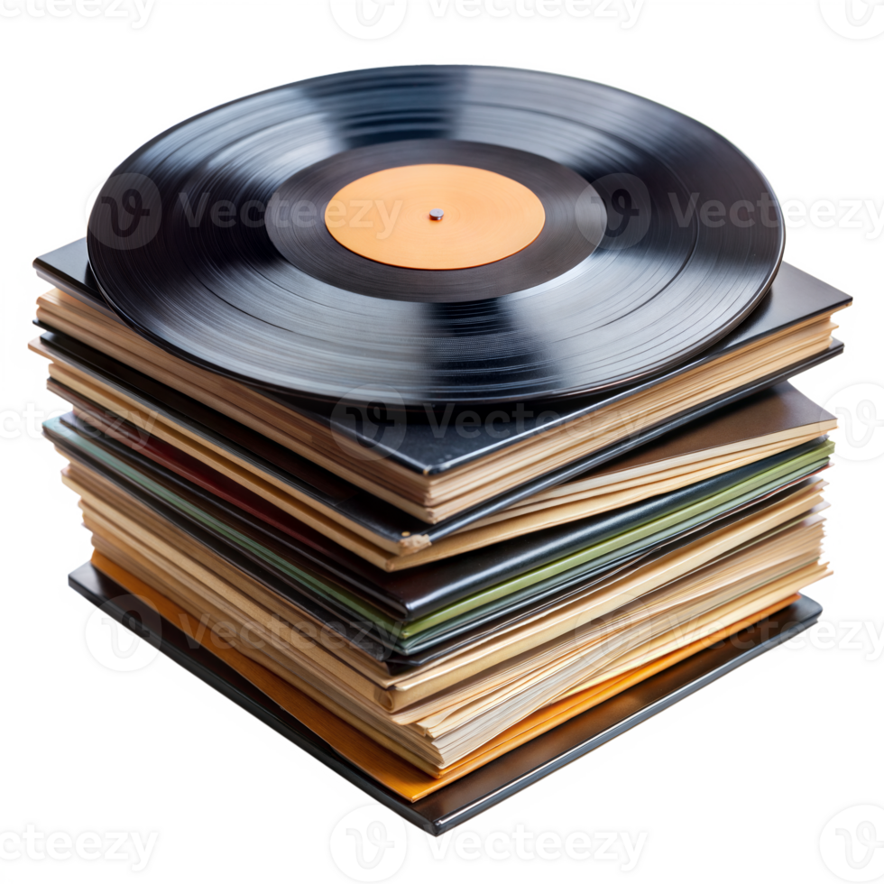 apilar de Clásico vinilo registros con vistoso cubre png