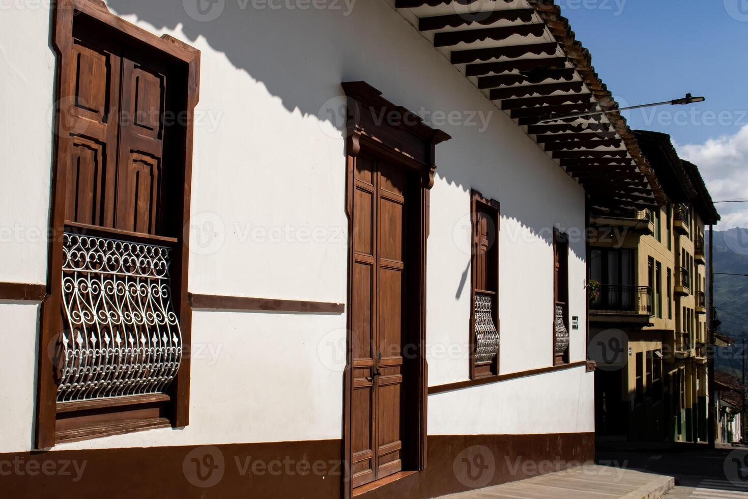 Beautiful streets at the historical downtown of the heritage town of Salamina located at the Caldas department in Colombia. photo