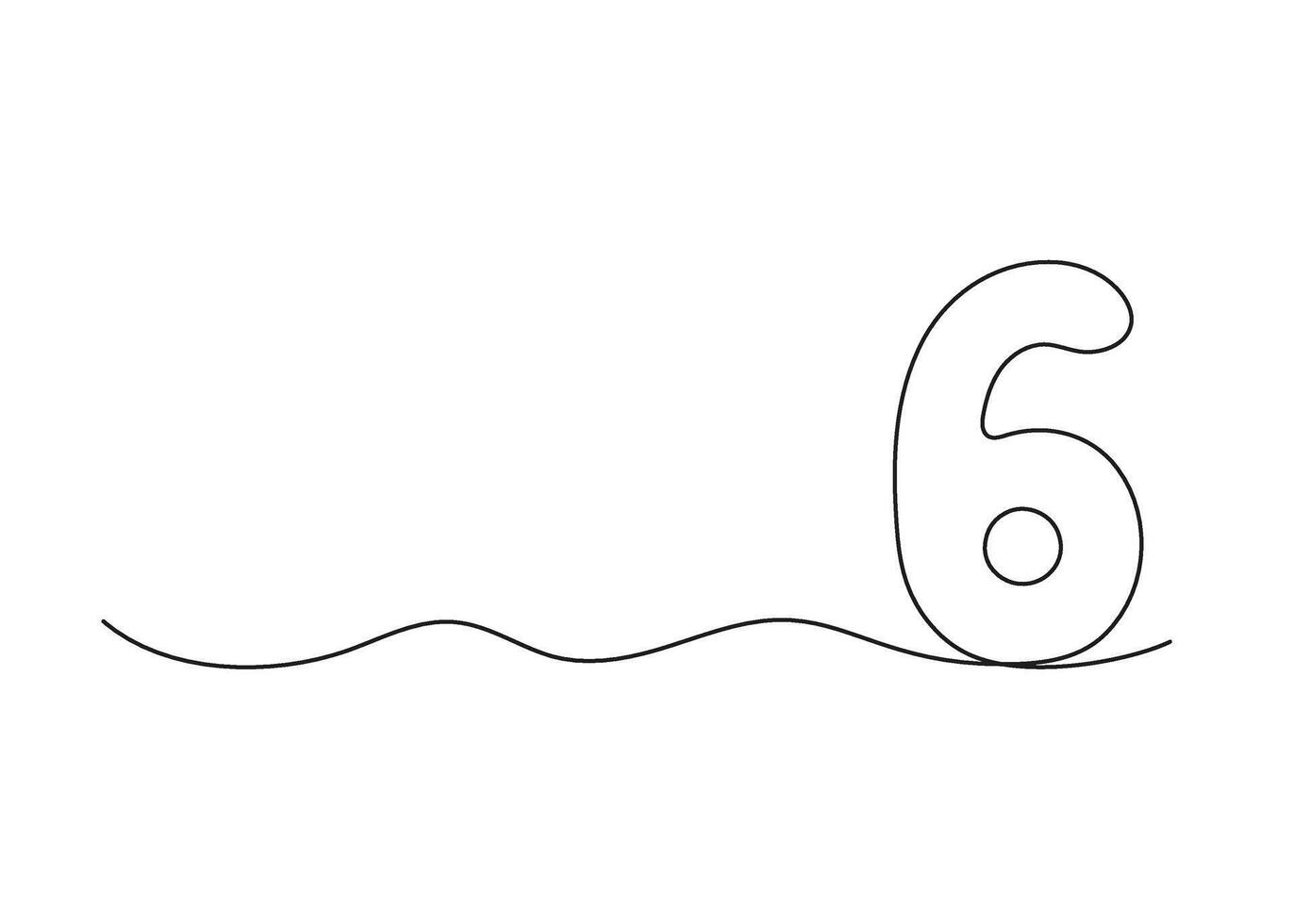 Number six, continuous one line drawing. Black hand drawn single minimalist line isolated number. line figure background vector
