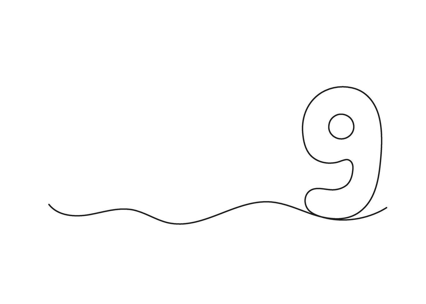 Number nine, continuous one line drawing. Black hand drawn single minimalist line isolated number. line figure background vector