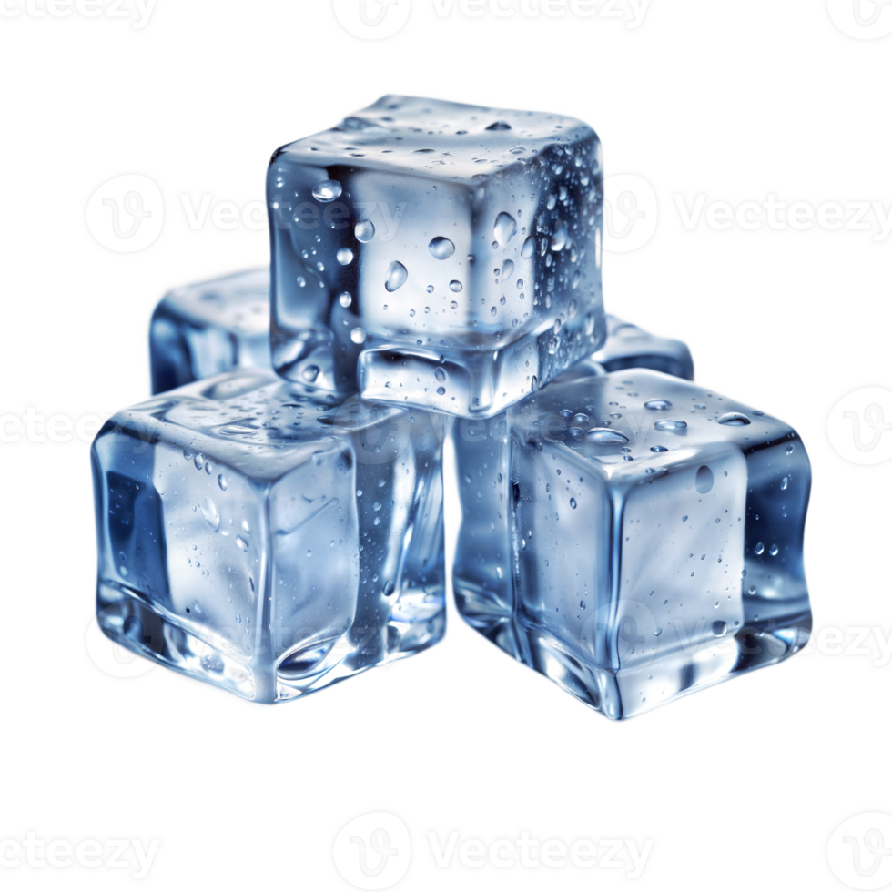 Close-up of ice cubes with water droplets on a transparent background png