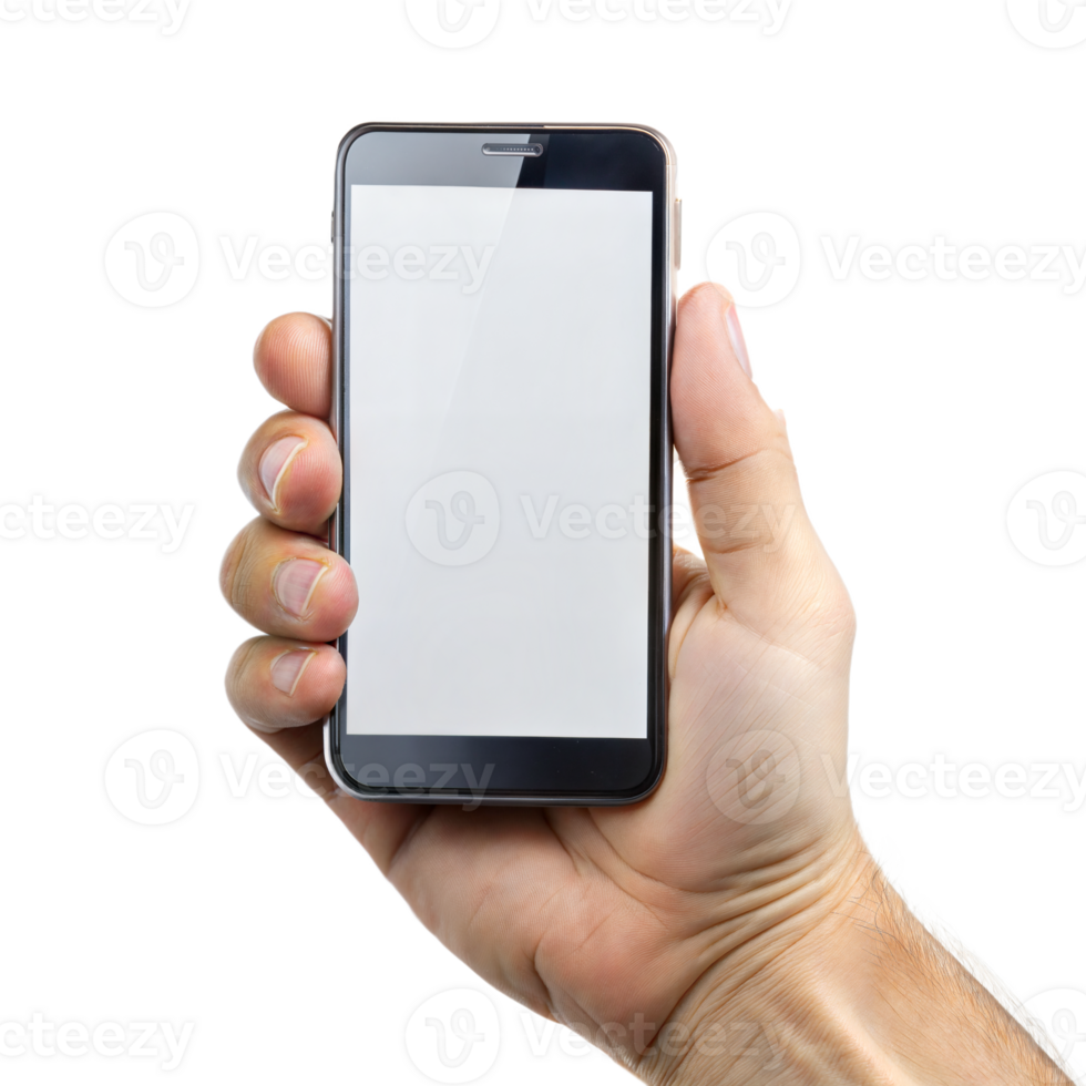 hand- Holding smartphone met blanco scherm Aan transparant achtergrond png