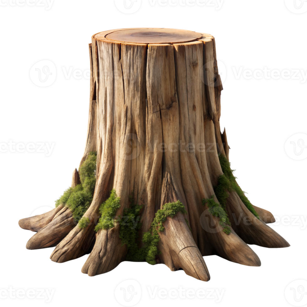 Tree stump with moss on transparent background for natural designs png