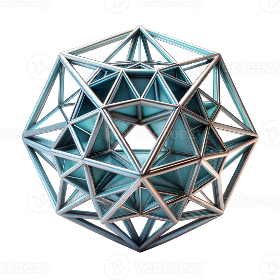 Geometric wireframe structure with metallic finish png