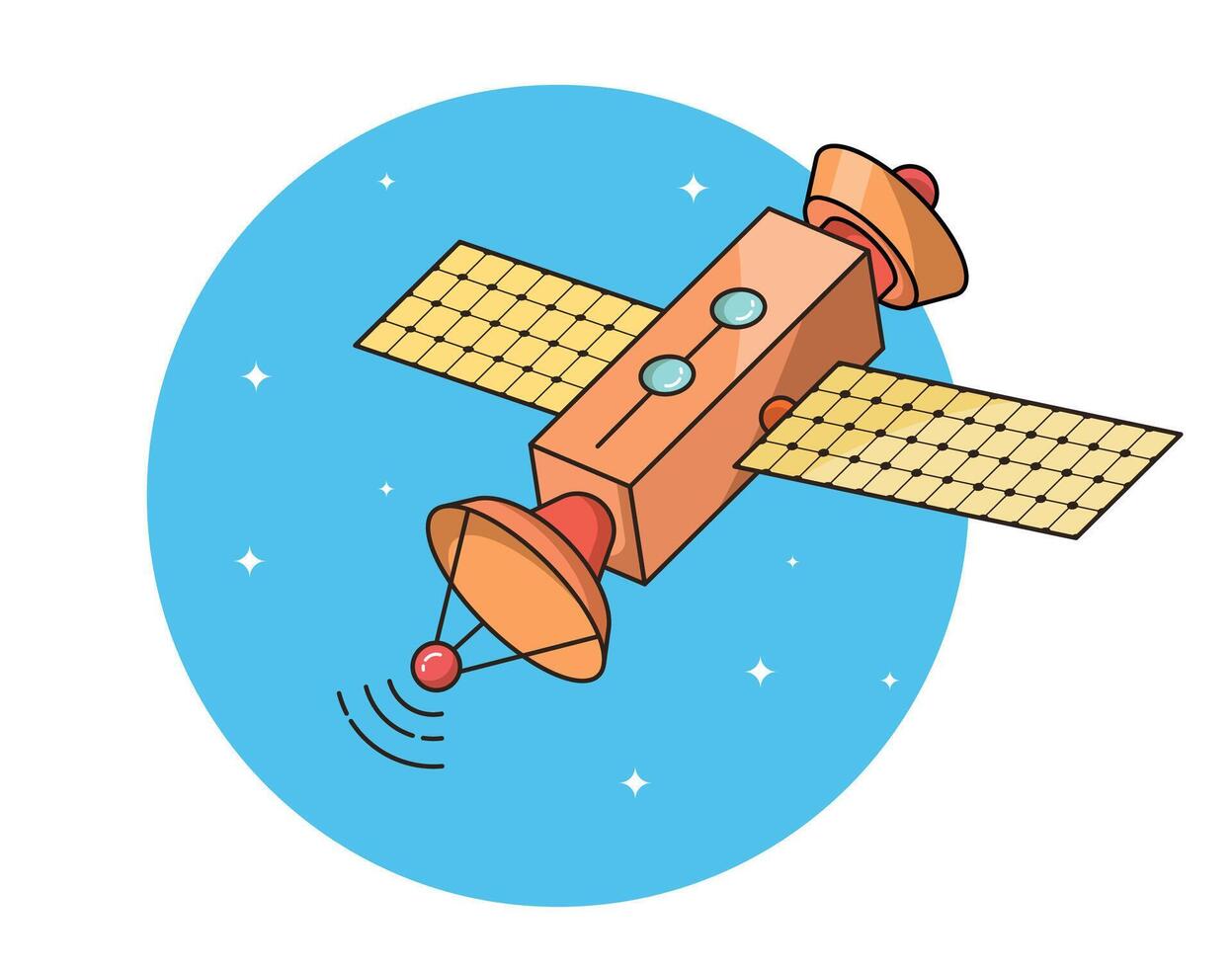 Modern satellite cartoon illustration with receiver antenna solar panel on isolated background vector