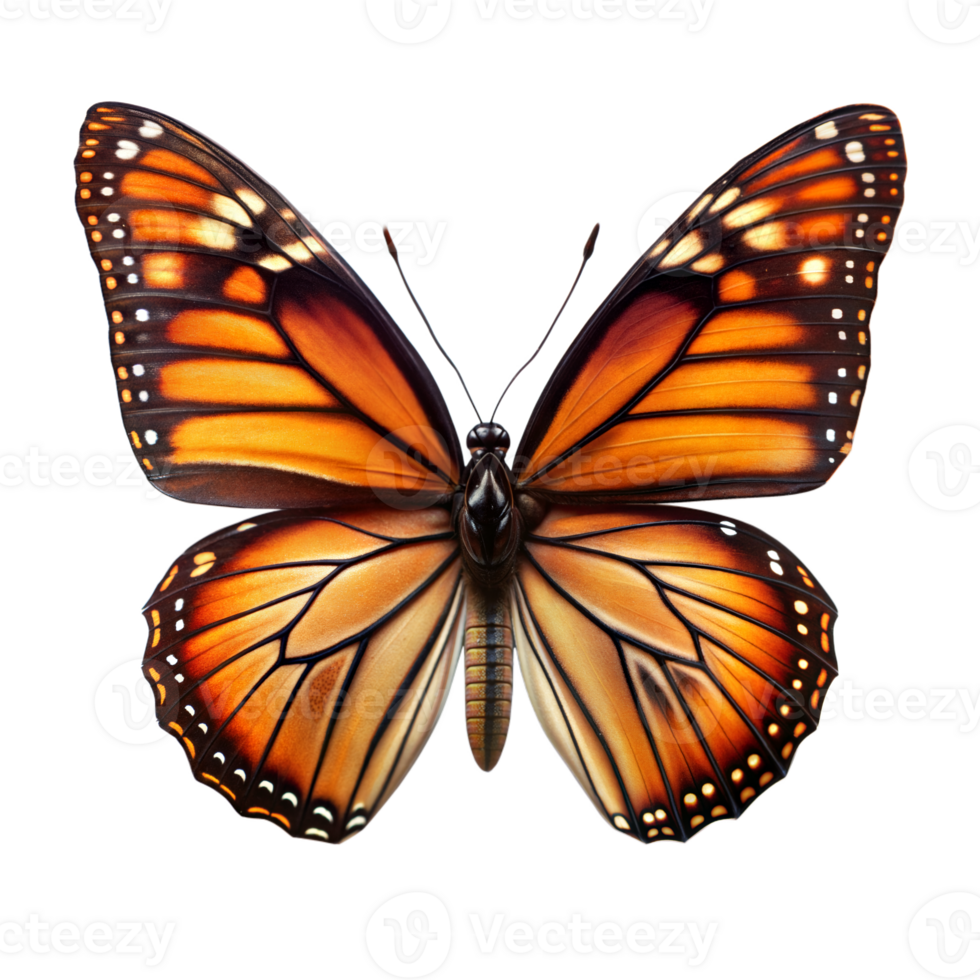 Close-up of a vibrant monarch butterfly on transparent background png