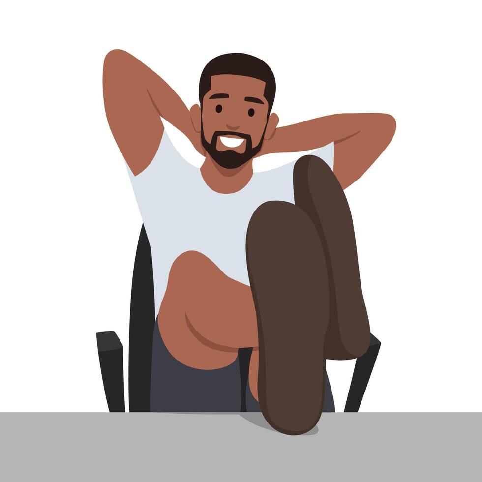 Young bearded businessman relaxing at his desk. His legs are up to the desk. vector