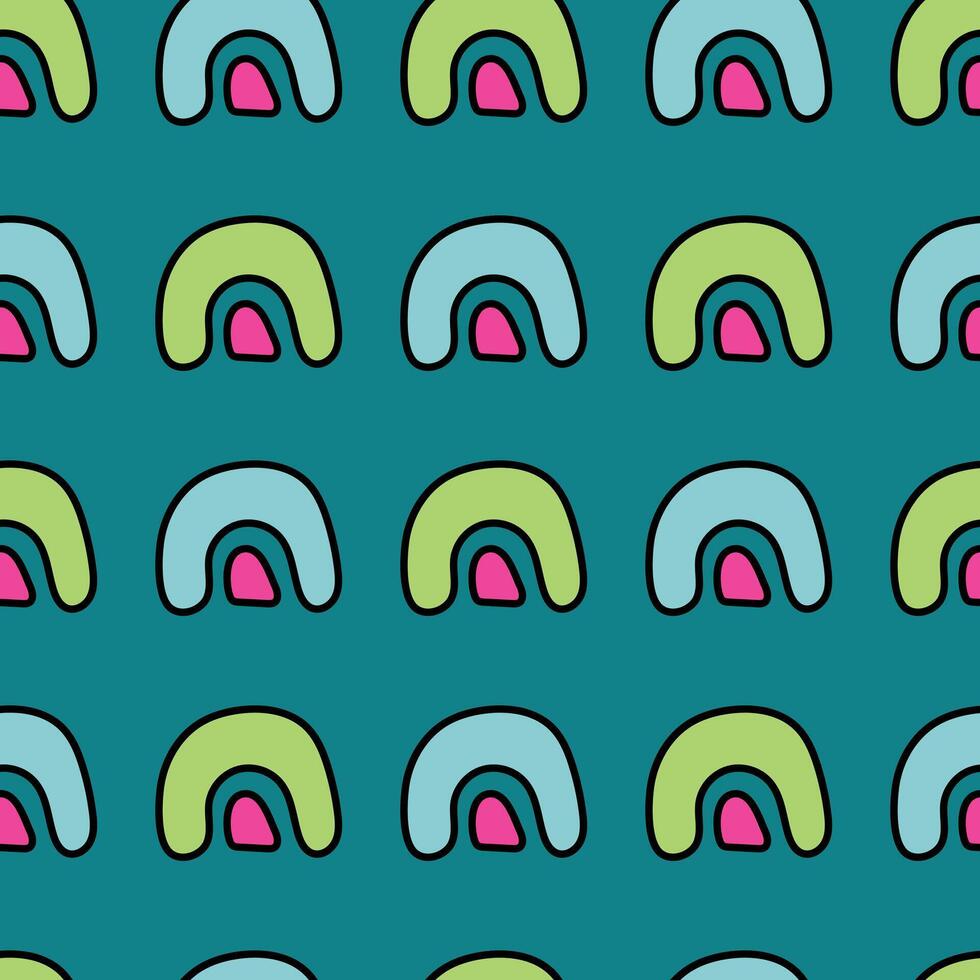 Abstract seamless pattern. Bright elements on a turquoise background. . For case, cover, fabric, children's clothing, packaging or wrapping paper. vector