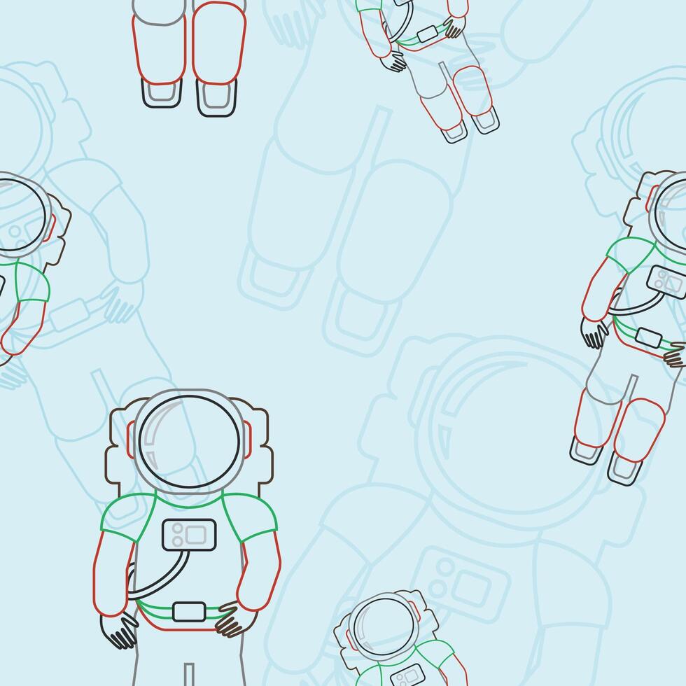 Editable Outline Style Astronaut on Space Vectorized Illustration as Seamless Pattern for Creating Background of Space Science Related Design vector