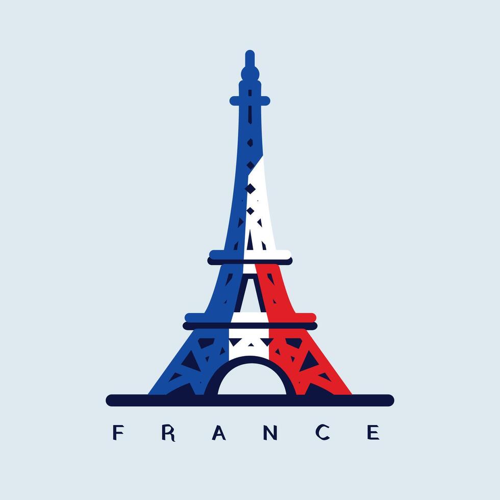 Eiffel tower, logo icon, Paris city France Flag ,Flat design, vector