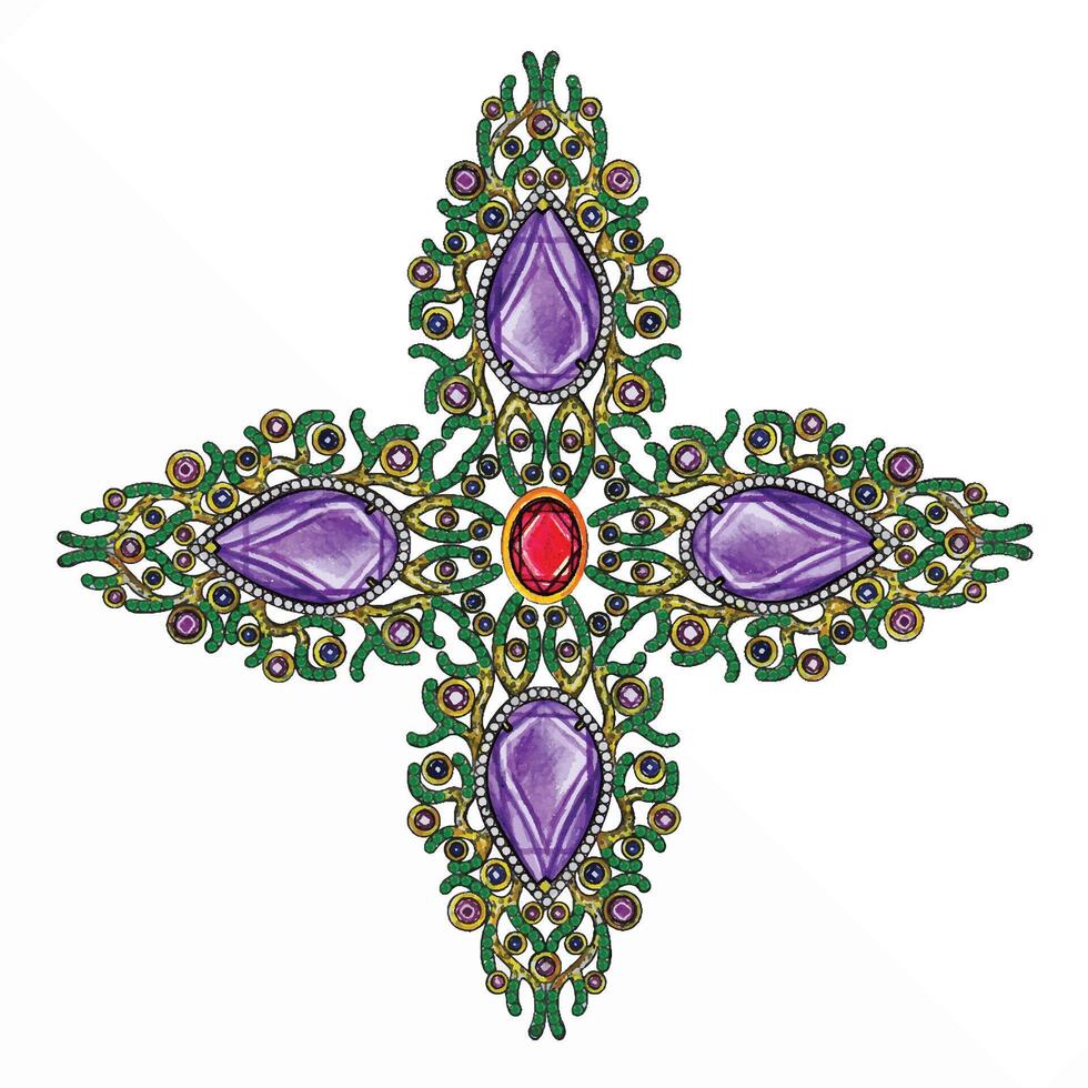 Cross fancy art jewelry design sketch by hand drawing on paper. vector