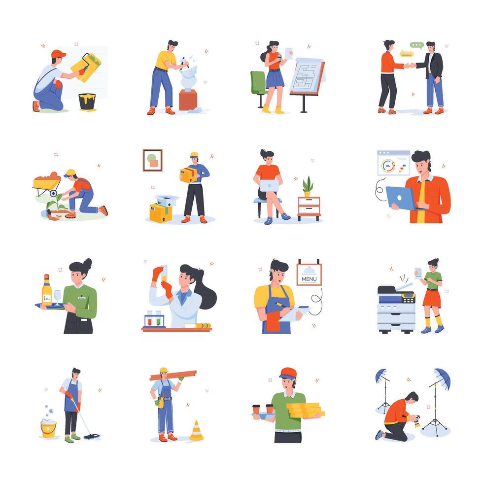 Flat Style Workout Mini Illustrations vector