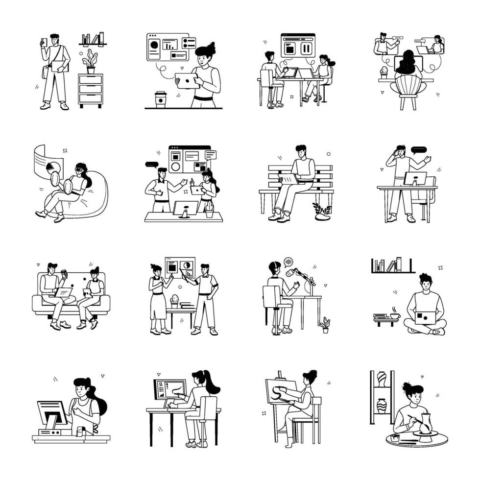 Flat Style Workout Mini Illustrations vector
